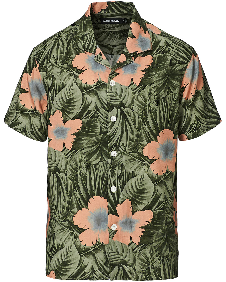 Herren | Hemden | J.Lindeberg | Printed Short Sleeve Camp Collar Shirt Sage