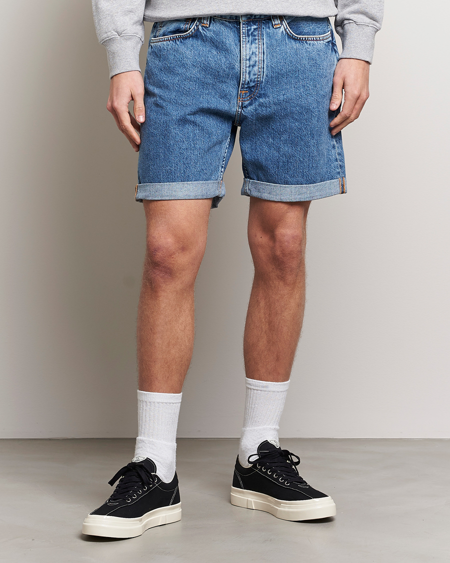 Herren |  | Nudie Jeans | Josh Stretch Denim Shorts Friendly Blue