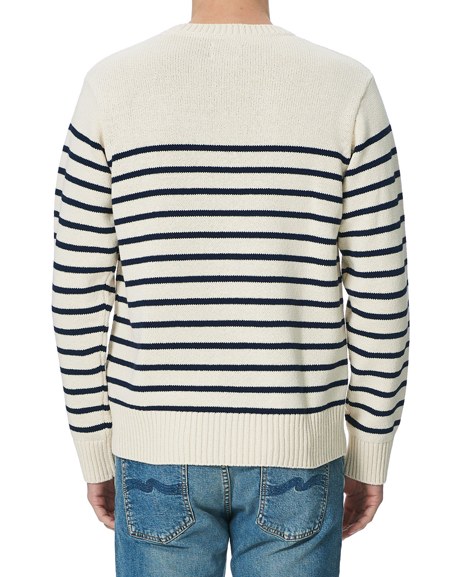 Herren | Pullover | Nudie Jeans | Hamus Recycled Stripe Crew Neck Off White/Navy