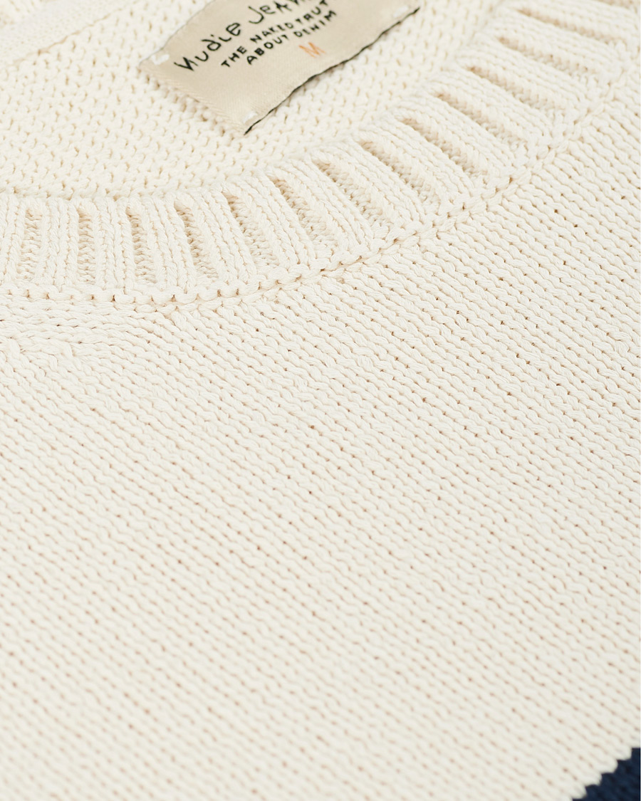 Herren | Pullover | Nudie Jeans | Hamus Recycled Stripe Crew Neck Off White/Navy