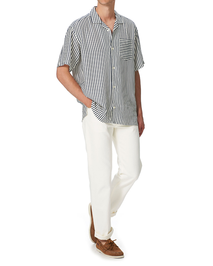 Herren | Hemden | Gant | Rel Stripe Camp Collar Short Sleeve Shirt White/Blue