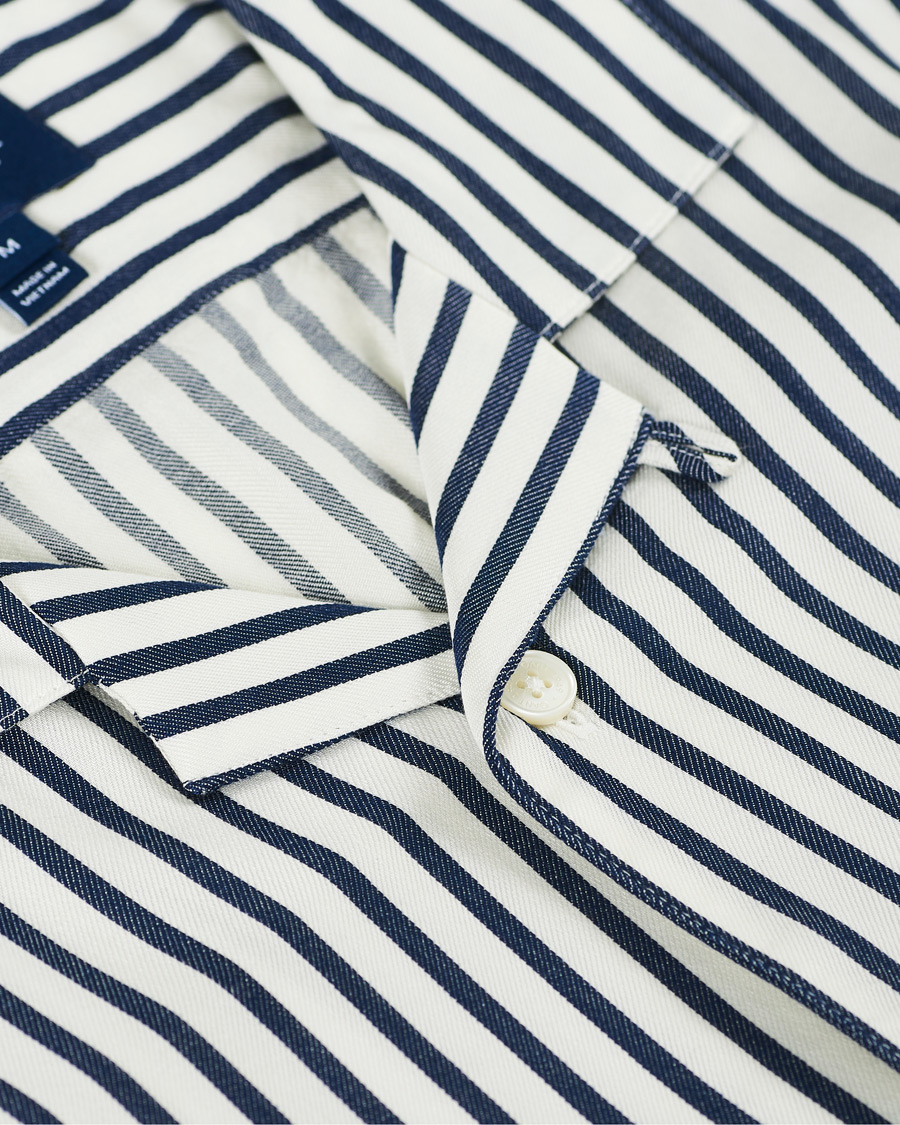 Herren | Hemden | Gant | Rel Stripe Camp Collar Short Sleeve Shirt White/Blue