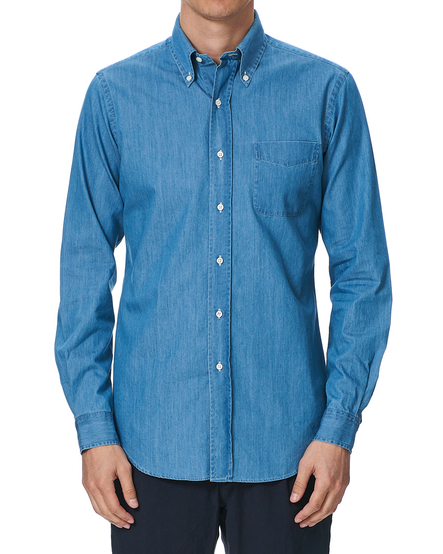 Herren | Hemden | Kamakura Shirts | Slim Fit Denim Button Down Shirt Indigo