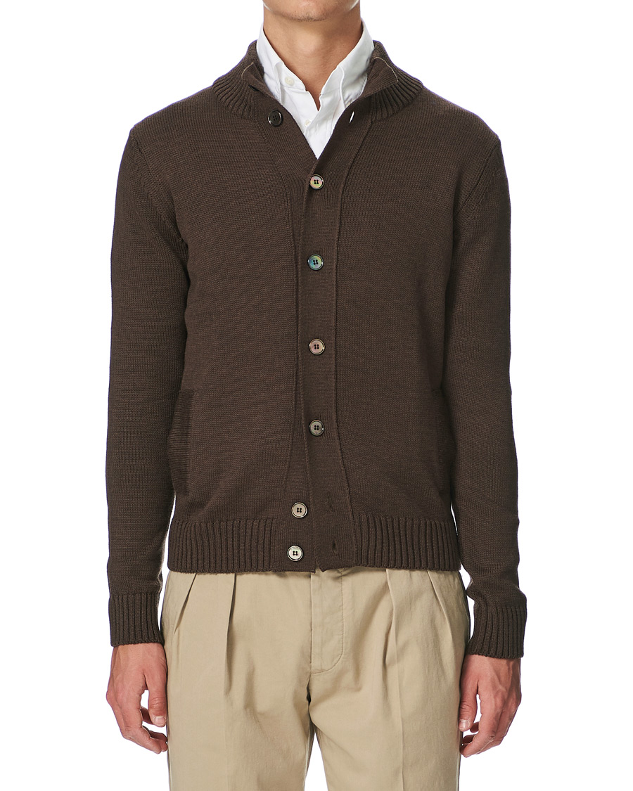 Herren | Pullover | Stenströms | Heavy Merino Wool Cardigan Brown