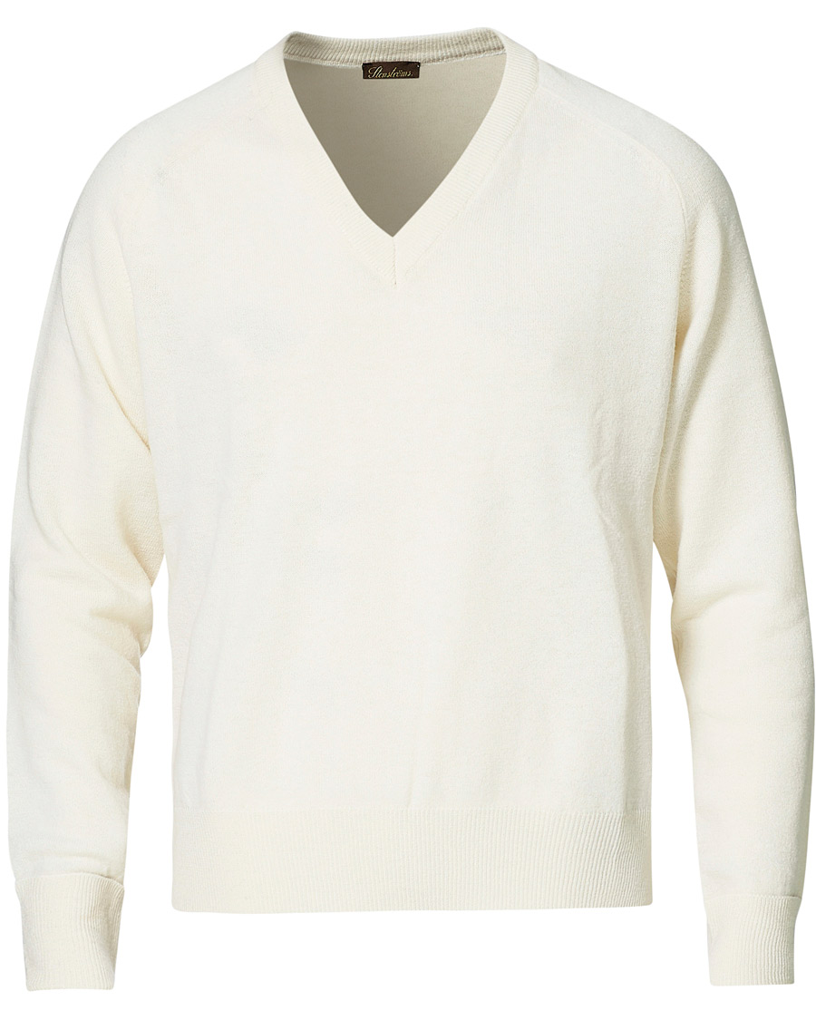Herren | Pullover | Stenströms | Washed Merino Deep V-Neck Off White