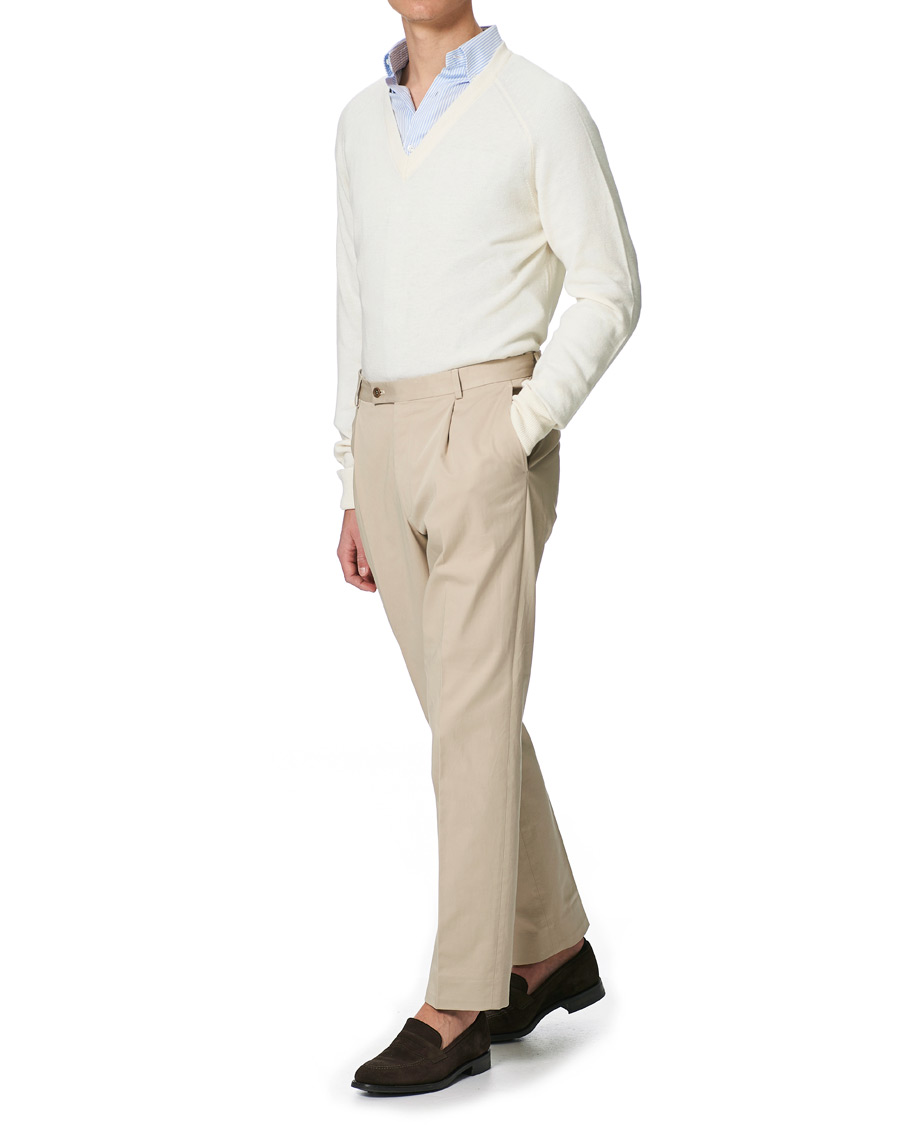 Herren | Pullover | Stenströms | Washed Merino Deep V-Neck Off White