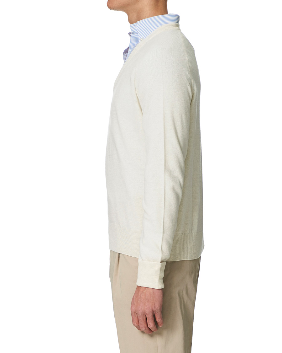 Herren | Pullover | Stenströms | Washed Merino Deep V-Neck Off White