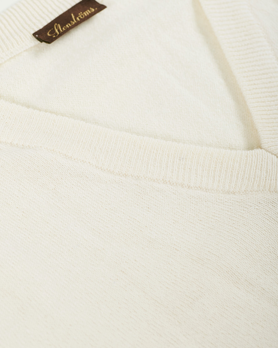 Herren | Pullover | Stenströms | Washed Merino Deep V-Neck Off White