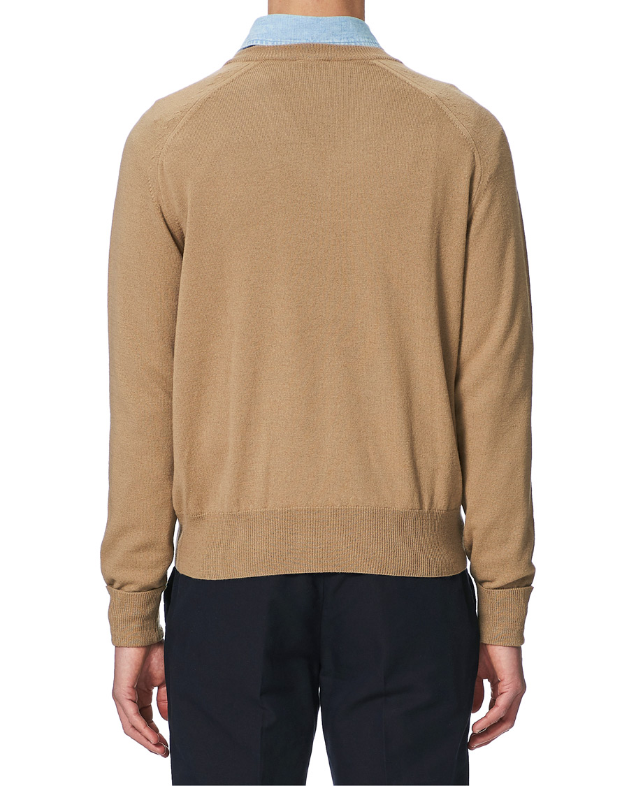Herren | Pullover | Stenströms | Washed Merino Deep V-Neck Camel