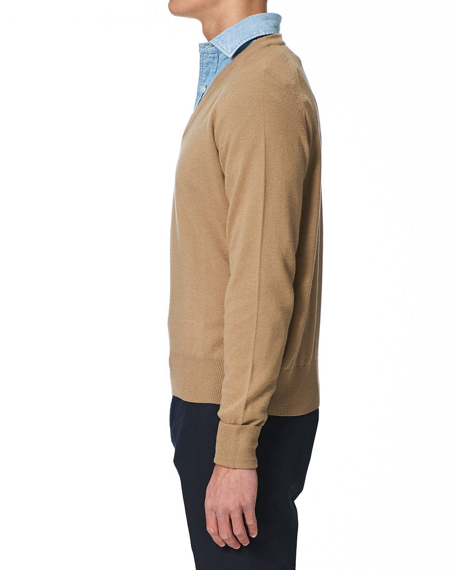 Herren | Pullover | Stenströms | Washed Merino Deep V-Neck Camel