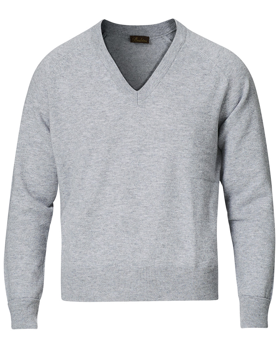 Herren | Pullover | Stenströms | Washed Merino Deep V-Neck Grey