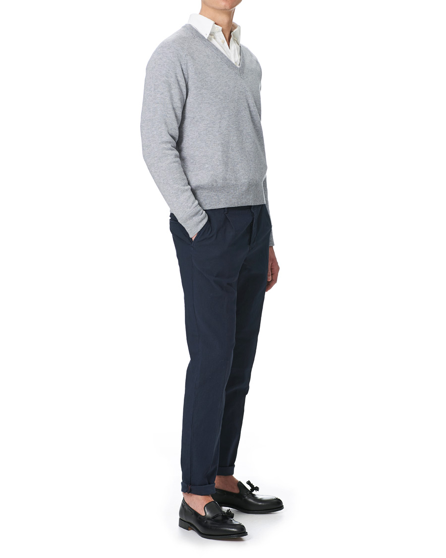 Herren | Pullover | Stenströms | Washed Merino Deep V-Neck Grey
