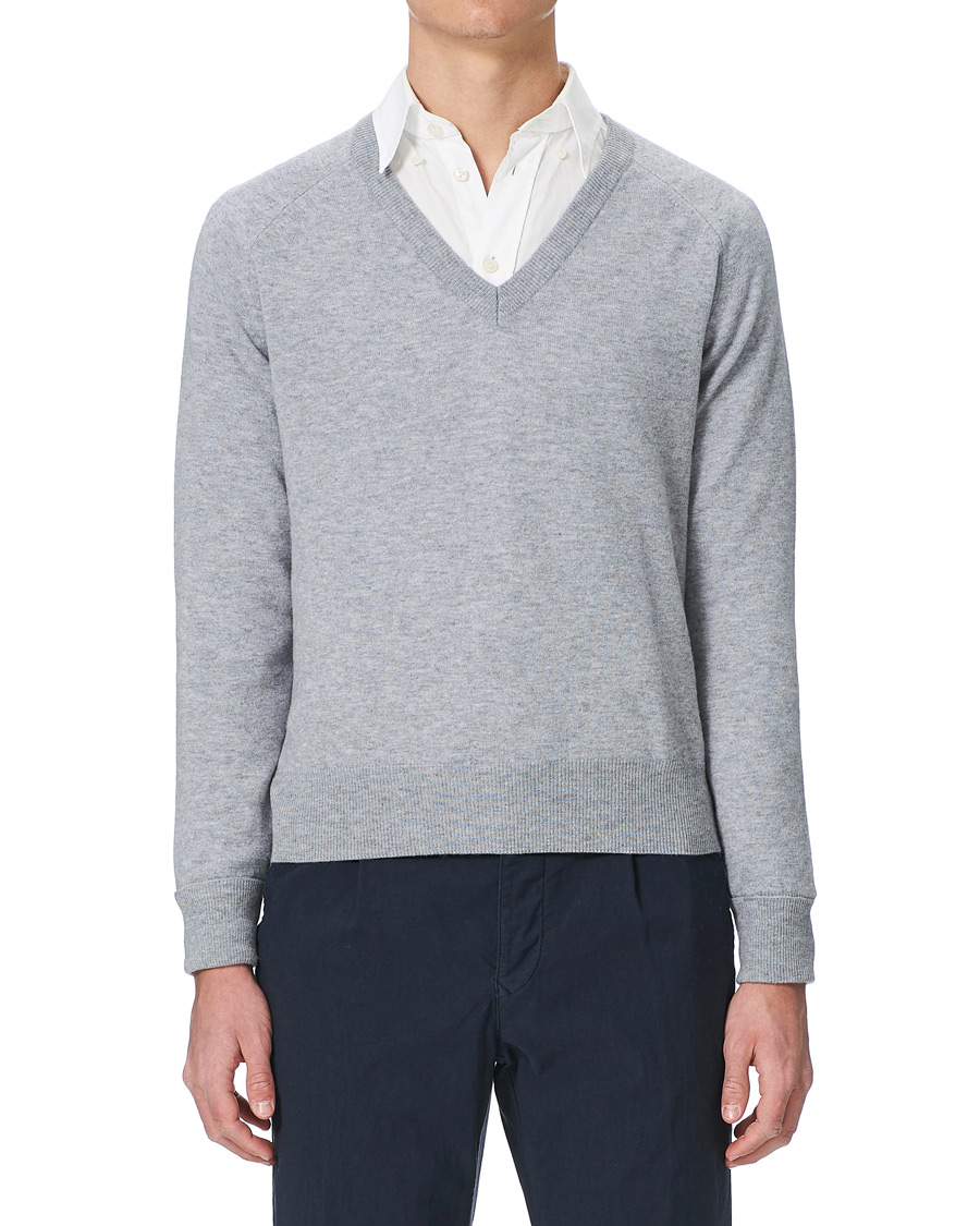 Herren | Pullover | Stenströms | Washed Merino Deep V-Neck Grey