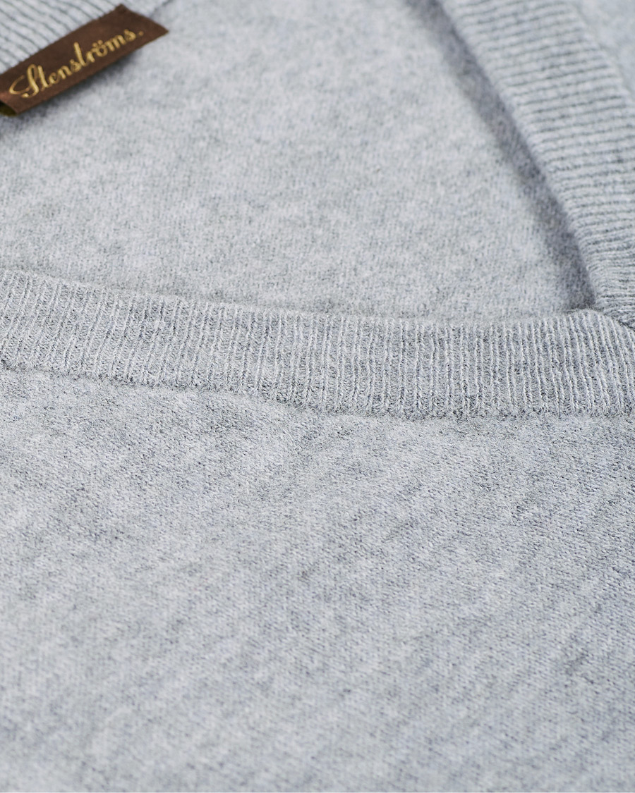 Herren | Pullover | Stenströms | Washed Merino Deep V-Neck Grey