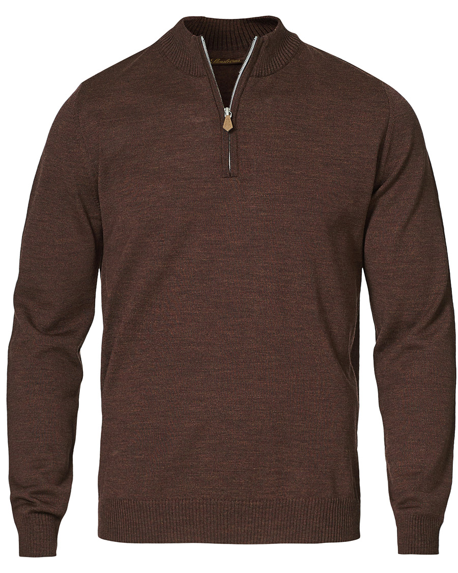 Herren | Pullover | Stenströms | Merino Half Zip Brown