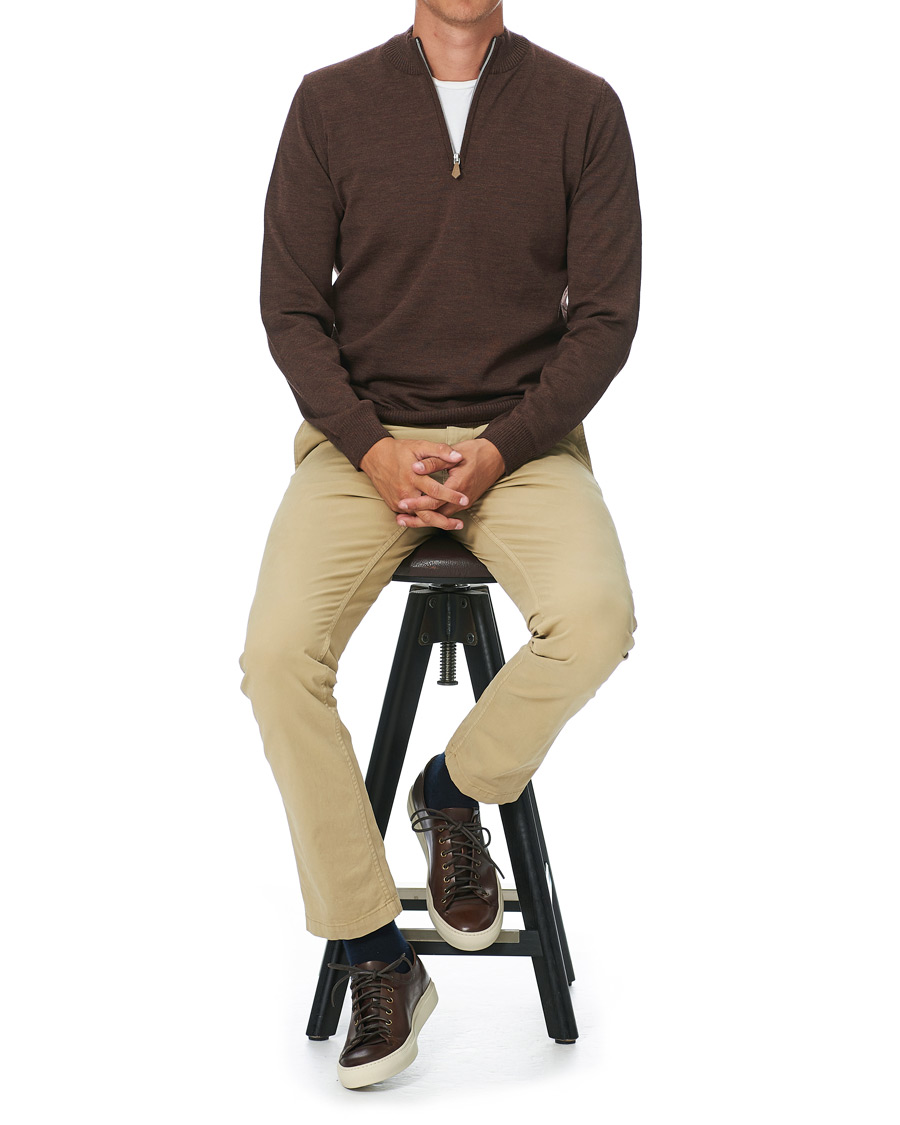Herren | Pullover | Stenströms | Merino Half Zip Brown