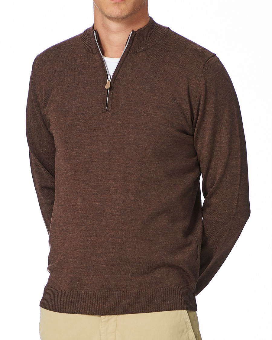 Herren | Pullover | Stenströms | Merino Half Zip Brown