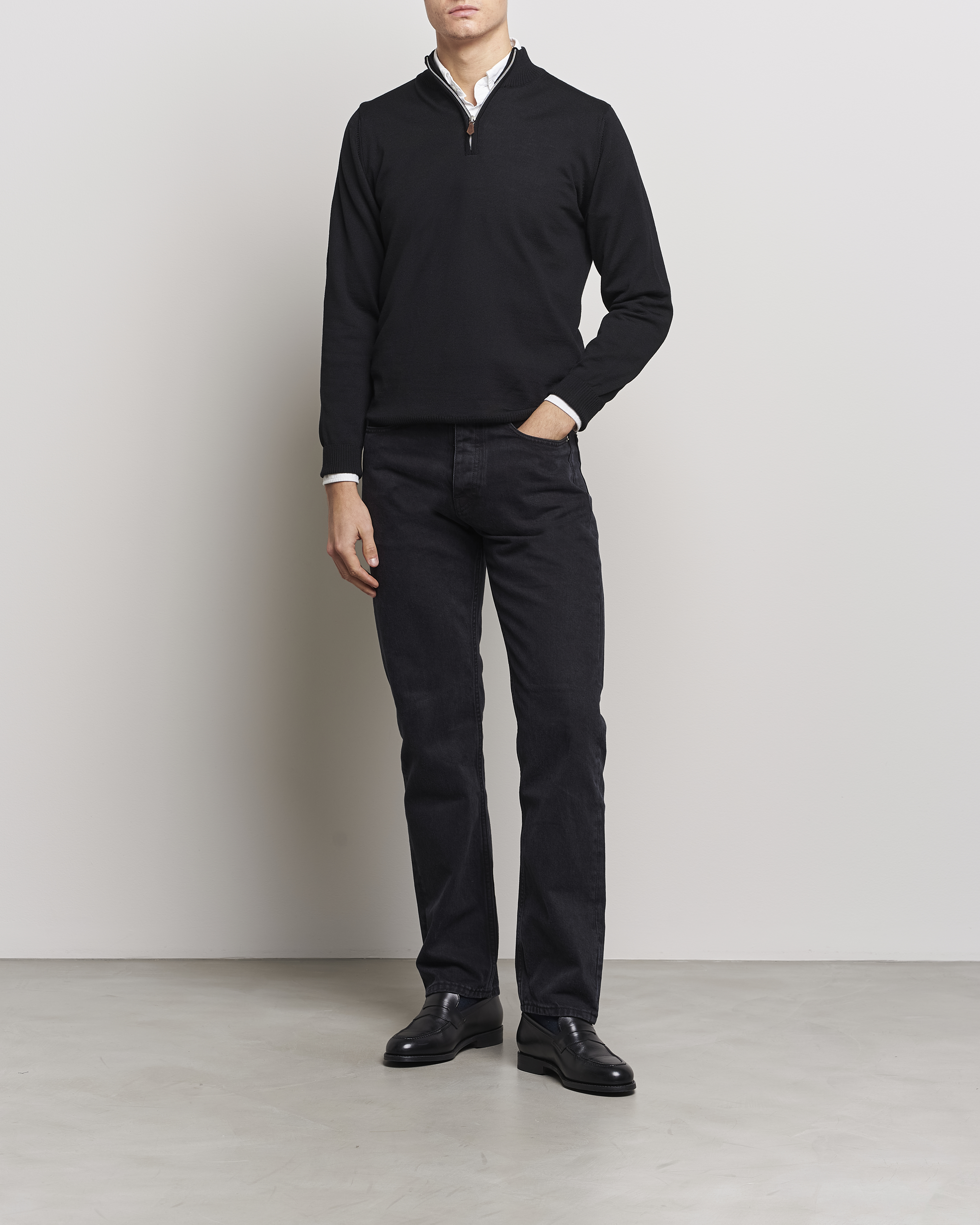 Herren | Pullover | Stenströms | Merino Half Zip Black