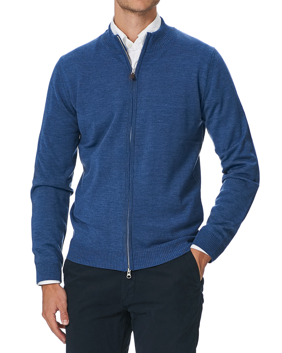 Herren | Pullover | Stenströms | Merino Full Zip Light Blue