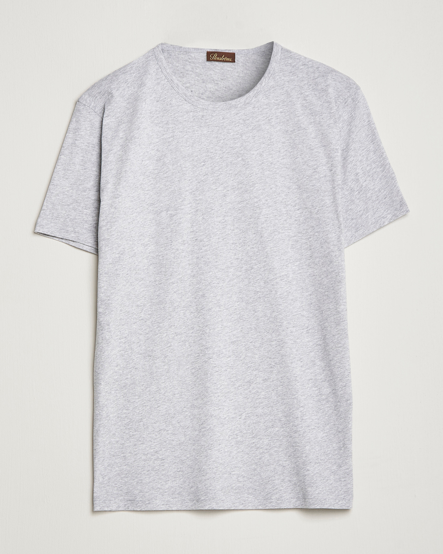 Herren | T-Shirts | Stenströms | Solid Cotton T-Shirt Grey Melange