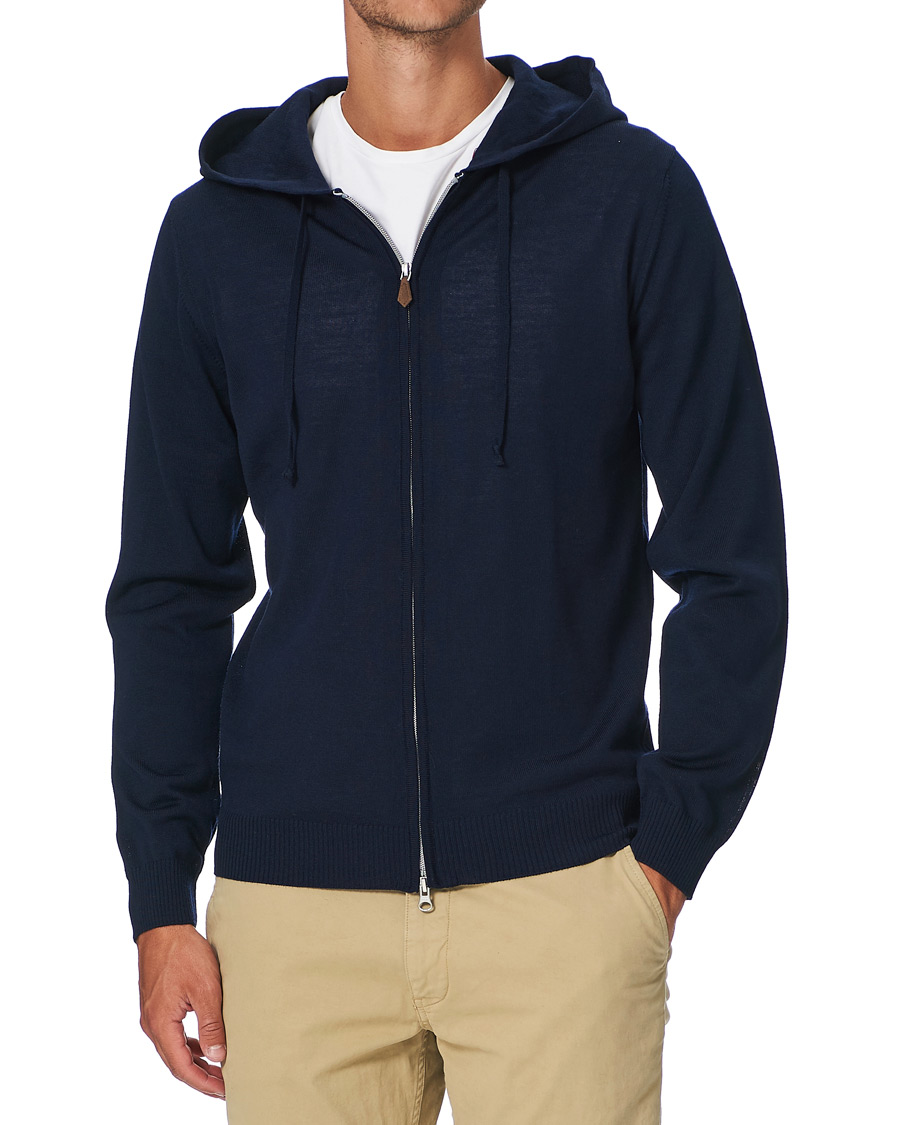 Herren | Pullover | Stenströms | Merino Full Zip Hoodie Navy