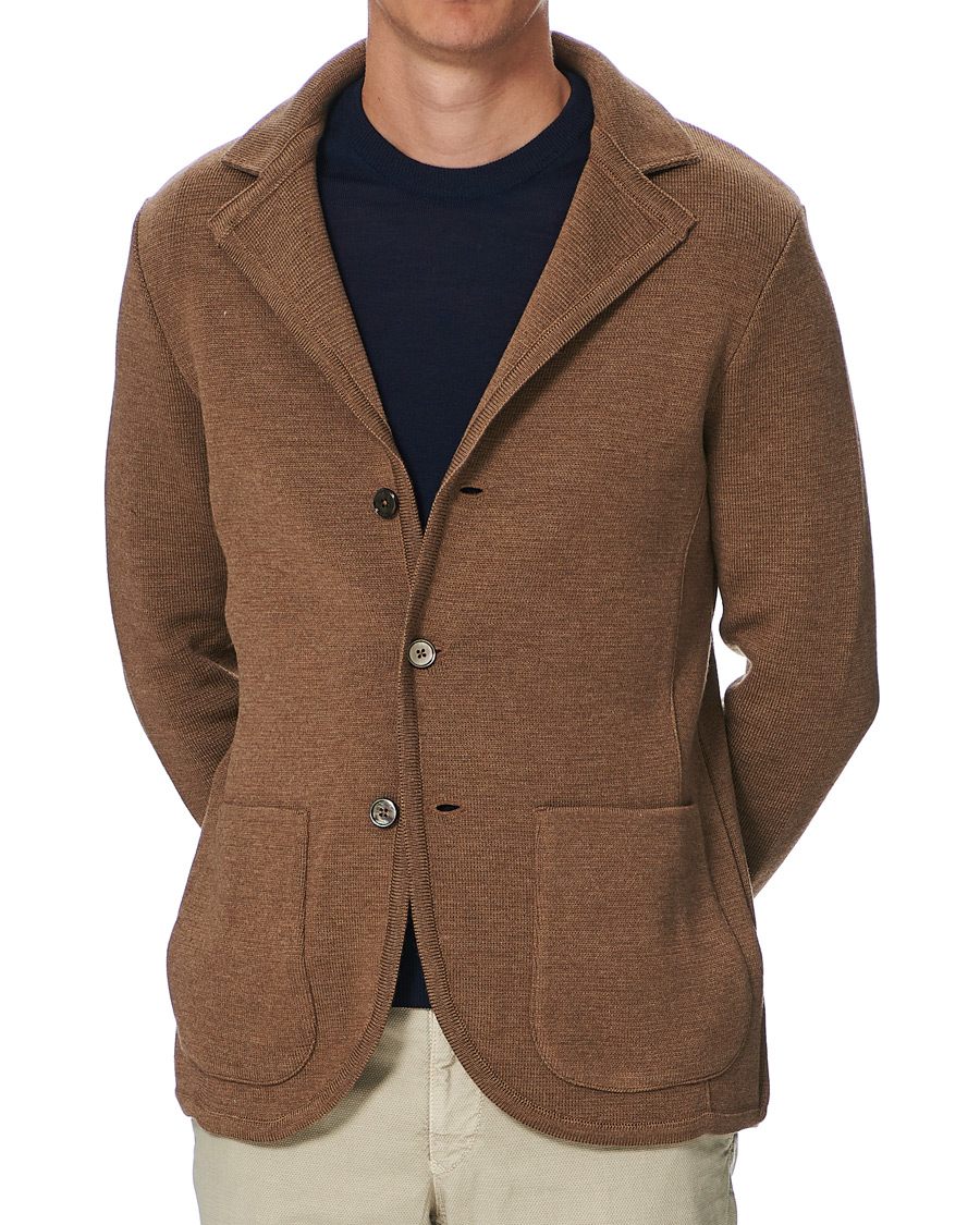 Herren | Sakkos | Stenströms | Milano Knitted Merino Blazer Camel