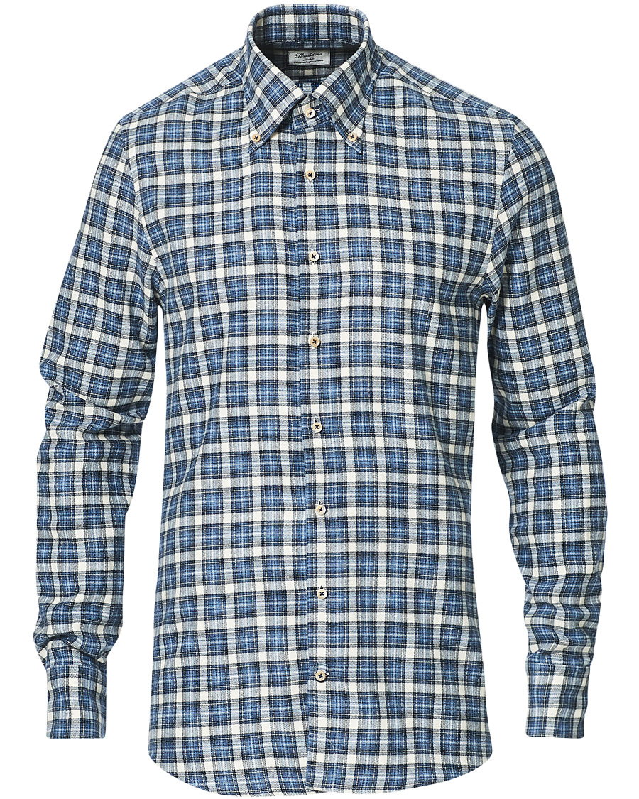 Herren | Hemden | Stenströms | Slimline Checked Flannel Shirt Blue