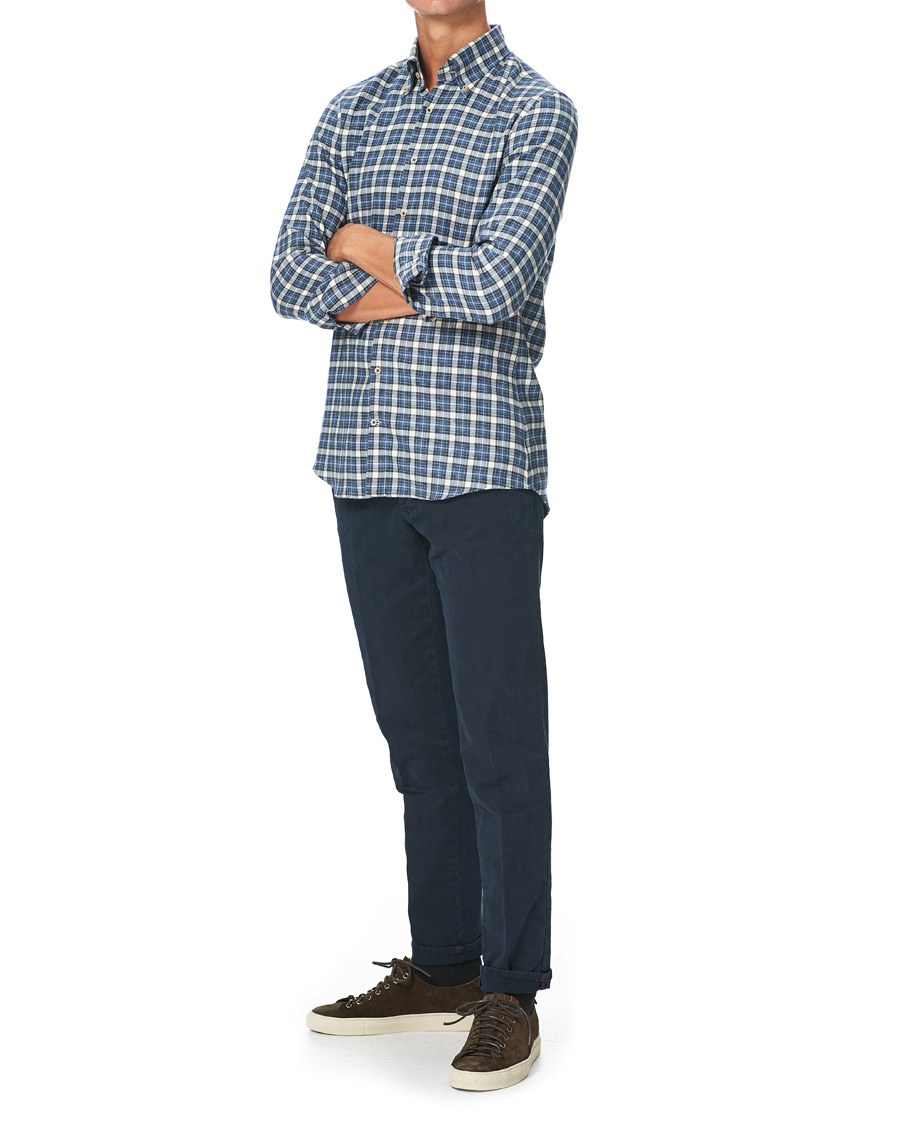 Herren | Hemden | Stenströms | Slimline Checked Flannel Shirt Blue