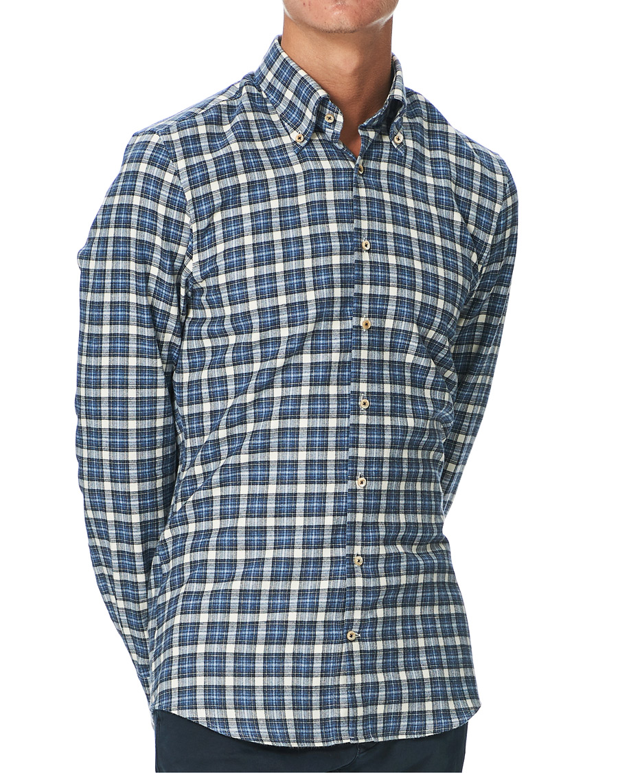 Herren | Hemden | Stenströms | Slimline Checked Flannel Shirt Blue