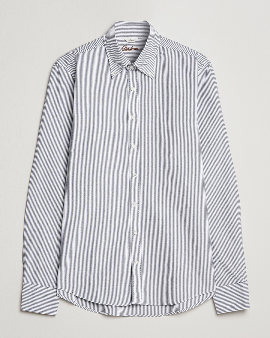 Herren | Hemden | Stenströms | Slimline Washed Striped Oxford Shirt Dark Blue