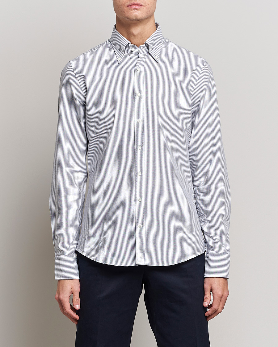 Herren | Hemden | Stenströms | Slimline Washed Striped Oxford Shirt Dark Blue