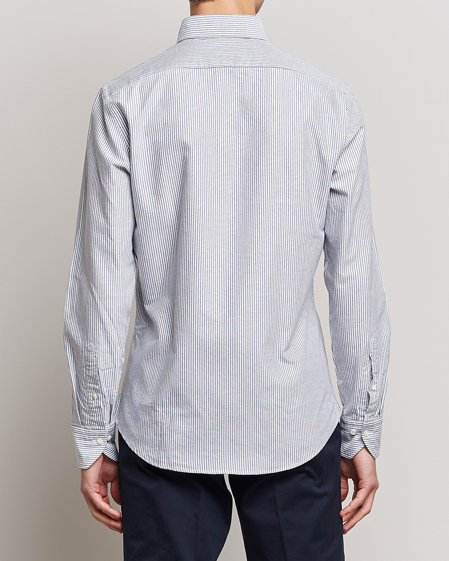 Herren | Hemden | Stenströms | Slimline Washed Striped Oxford Shirt Dark Blue