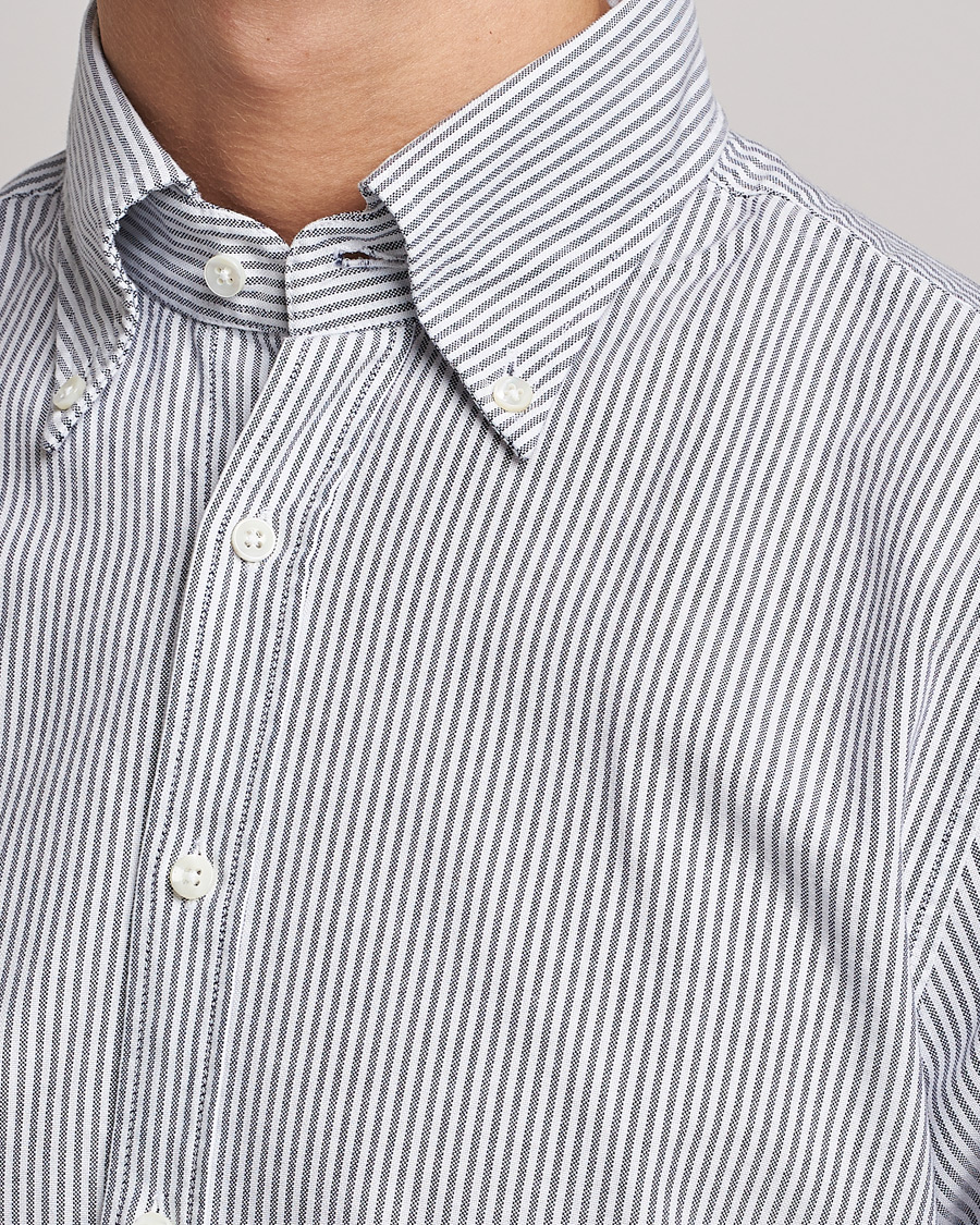 Herren | Hemden | Stenströms | Slimline Washed Striped Oxford Shirt Dark Blue
