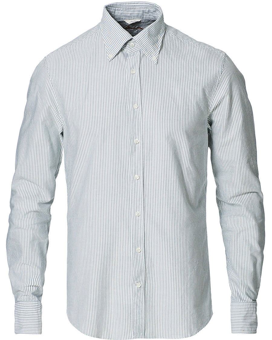 Herren | Hemden | Stenströms | Slimline Washed Striped Oxford Shirt Green