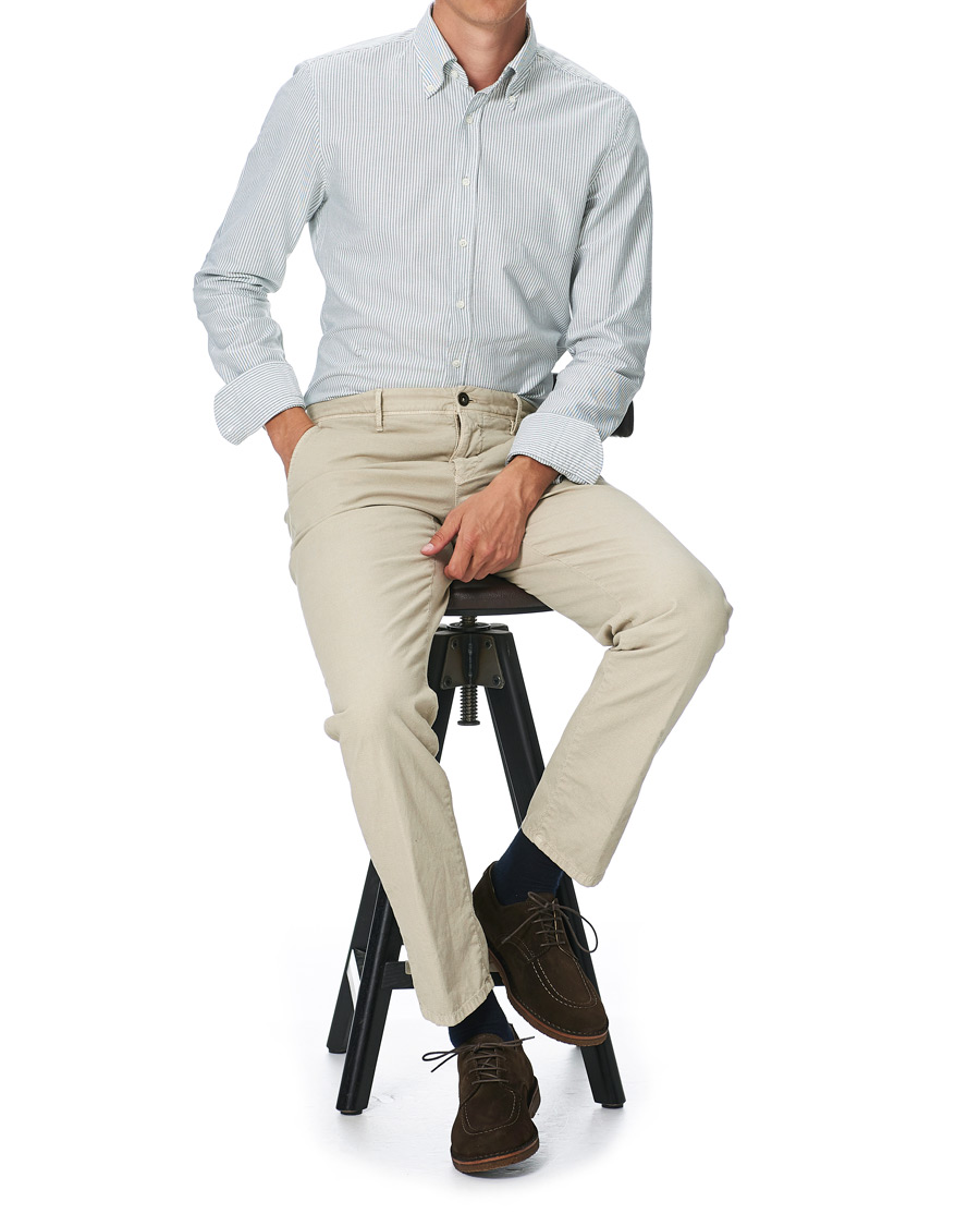 Herren | Hemden | Stenströms | Slimline Washed Striped Oxford Shirt Green