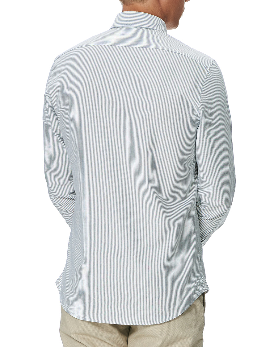 Herren | Hemden | Stenströms | Slimline Washed Striped Oxford Shirt Green