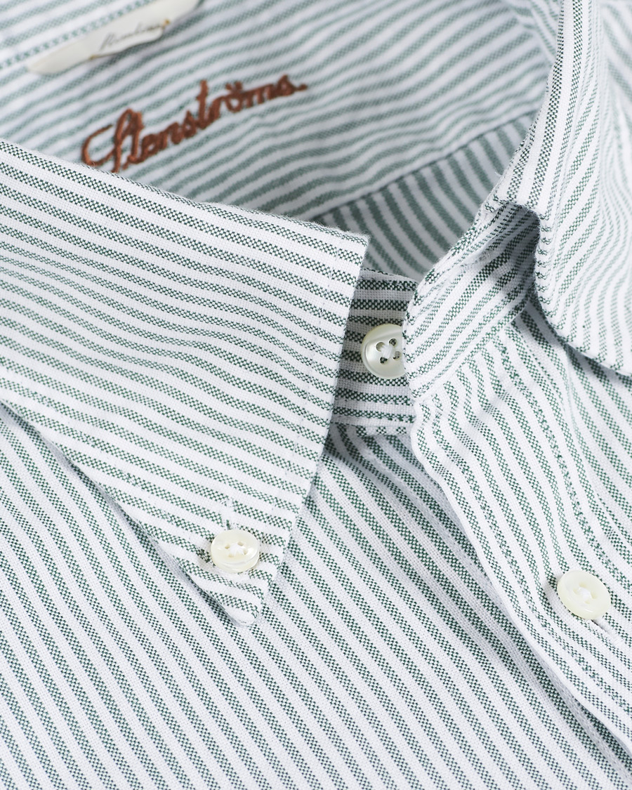 Herren | Hemden | Stenströms | Slimline Washed Striped Oxford Shirt Green