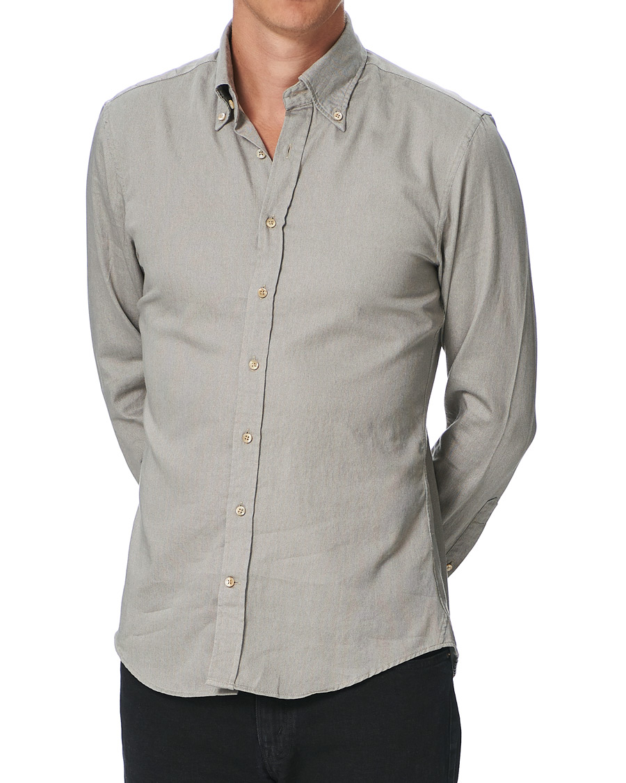 Herren | Hemden | Stenströms | Slimline Washed Button Down Oxford Shirt Grey