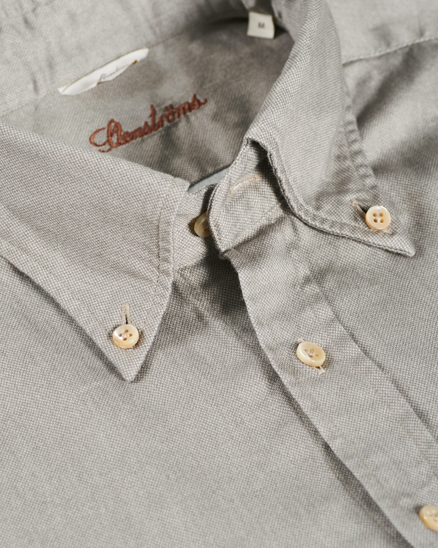 Herren | Hemden | Stenströms | Slimline Washed Button Down Oxford Shirt Grey