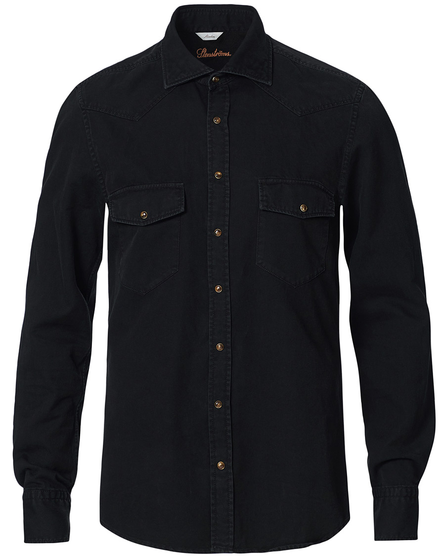 Herren | Hemden | Stenströms | Slimline Washed Denim Shirt Black
