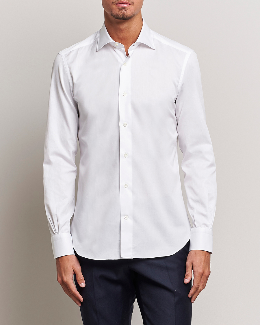 Men |  | Mazzarelli | Soft Cotton Cut Away Shirt White