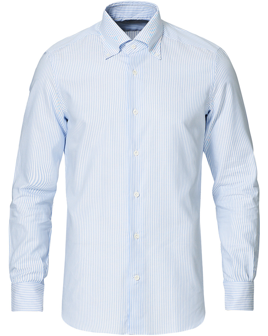 Herren | Hemden | Mazzarelli | Soft Button Down Stripe Oxford Shirt Light Blue