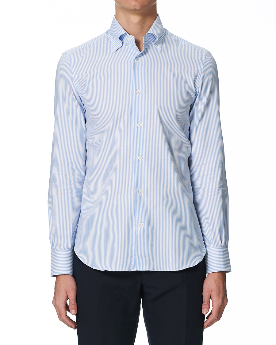 Herren | Hemden | Mazzarelli | Soft Button Down Stripe Oxford Shirt Light Blue