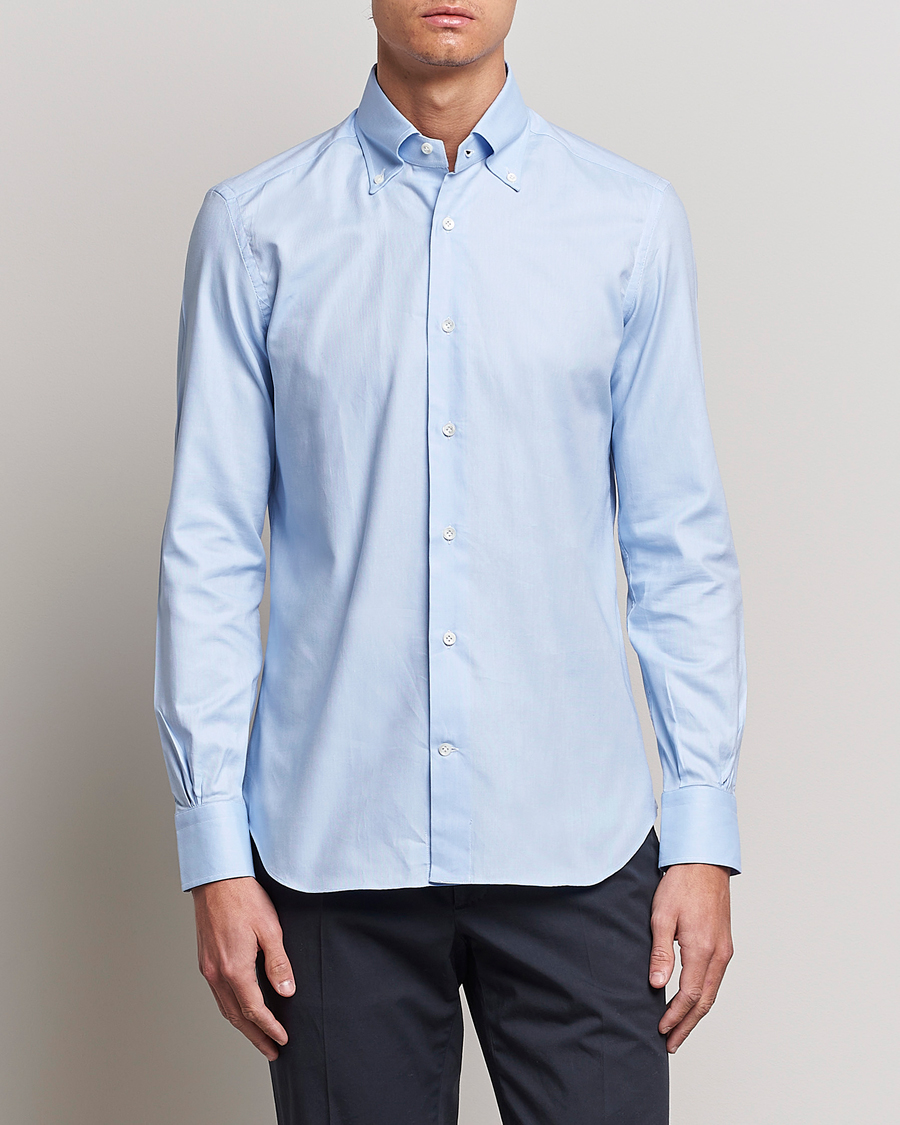 Herren | Oxfordhemden | Mazzarelli | Soft Oxford Button Down Shirt Light Blue