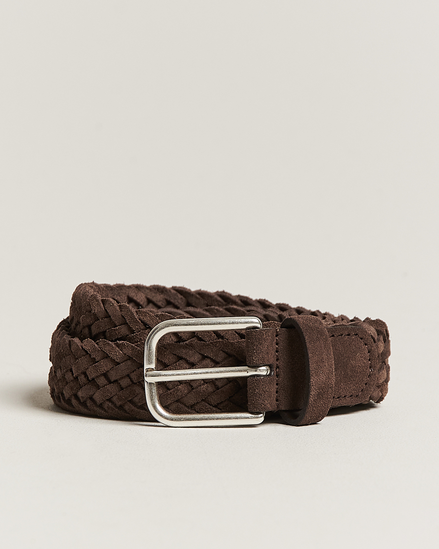 Herren | Gürtel | Anderson's | Woven Suede Belt 3 cm Dark Brown