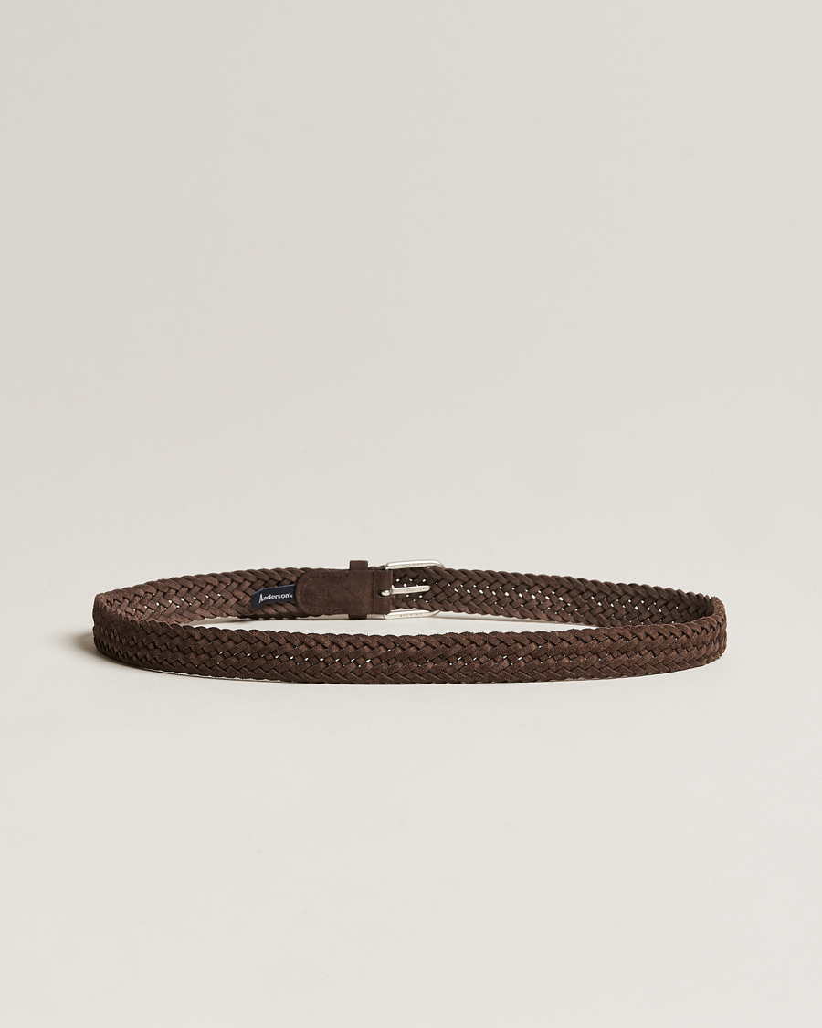 Herren |  | Anderson's | Woven Suede Belt 3 cm Dark Brown