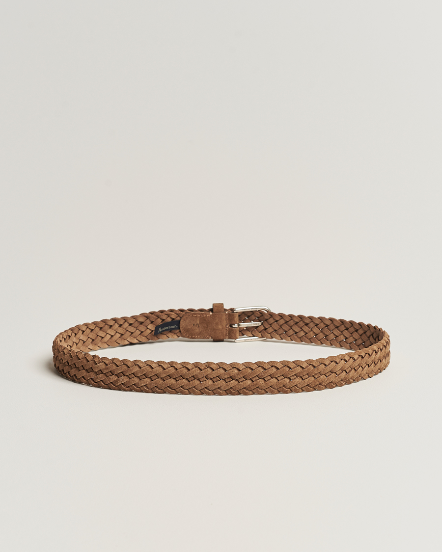 Herren |  | Anderson's | Woven Suede Belt 3 cm Light Brown