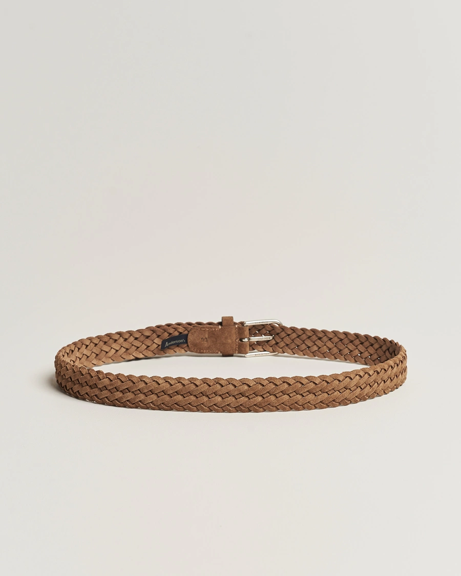 Herren | Anderson's | Anderson's | Woven Suede Belt 3 cm Light Brown