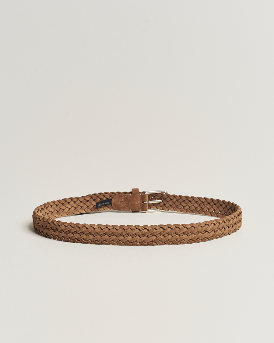 Herren | Geflochtene Gürtel | Anderson's | Woven Suede Belt 3 cm Light Brown