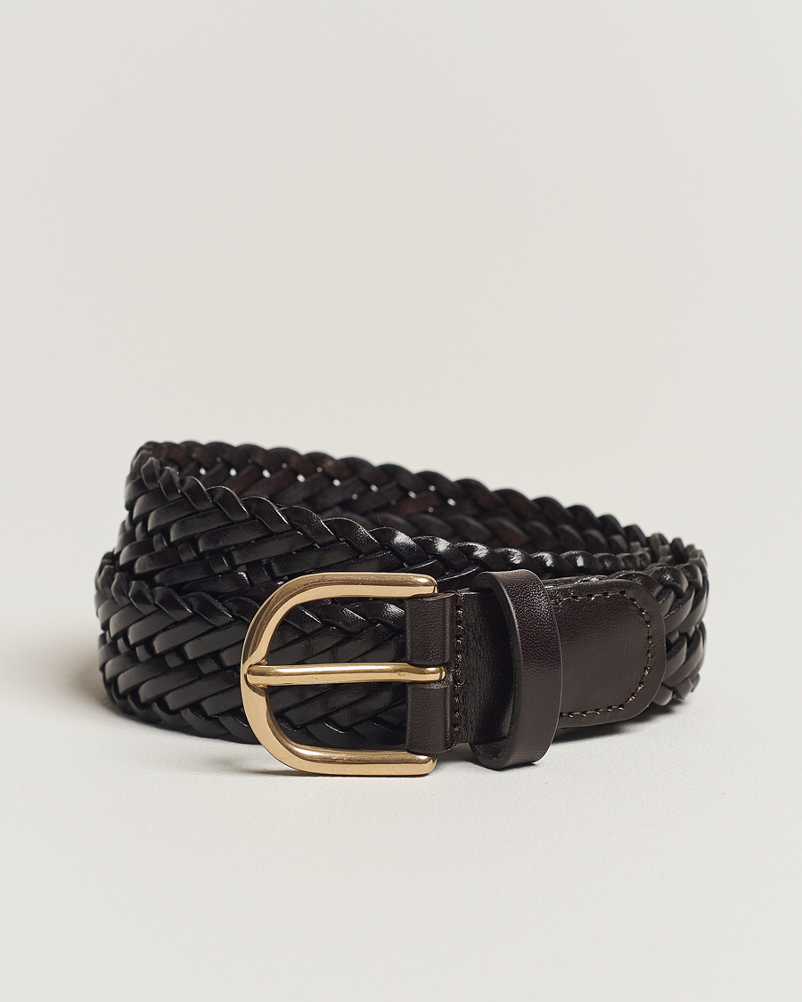 Herren | Business & Beyond | Anderson's | Woven Leather Belt 3 cm Dark Brown